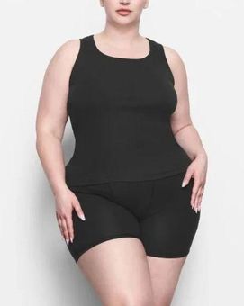 SKIMS Rib Stretch Cotton Long Tank in Soot Black Size X-Small