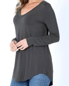 Zenana Outfitters Women's V Neck Long Sleeve Tee Shirt Ash Gray Size Small  NWOT - $15 New With Tags - From Extending