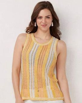 LC Lauren Conrad Womens yellow striped pointelle sweater tank top