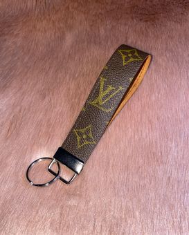 Repurposed Upcycled Keychain Wristlet Keyring Key Fob Brown - $20