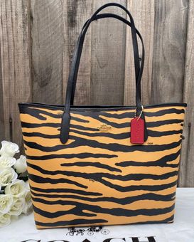 coach city tote with tiger print