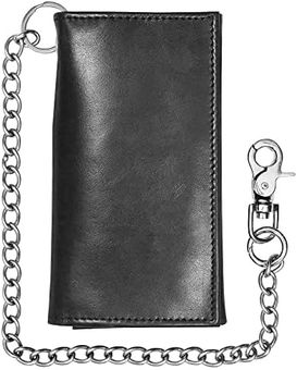 Black Chain Wallets for Men (6.7”) – Trifold Biker Wallets for Men with  Chain – 100% Leather