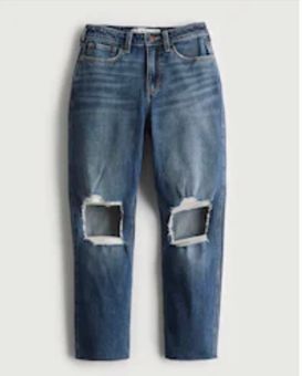 Hollister Curvy Ultra High-Rise Ripped Dark Wash Dad Jeans, 56% OFF