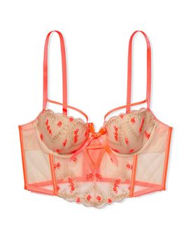 Heart Embroidered Button Strappy Corset Lingerie Set