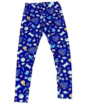 No Boundaries Chanukah Hanukkah menorah leggings blue white size