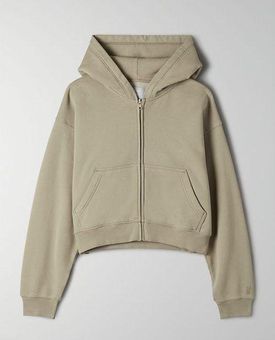 Aritzia TNA Cozy Fleece Boyfriend Boxy Zip-Up Hoodie (XS) Green