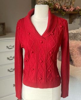 Holiday Red Pom Pom Sweater-Red