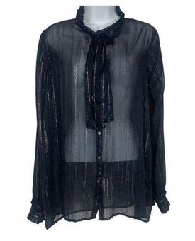 Scotch & Soda Women's Sheer Metallic-stripe Blouse In Night Maison