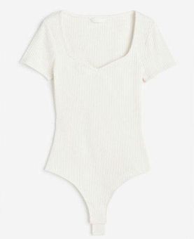 White Ribbed Thong Bodysuit