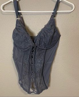 Victoria's Secret gray lace mesh & rhinestone corset top size 36D - $55 -  From Iriana