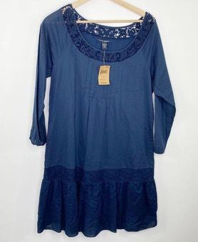 Lucky Brand Navy Blue Long Sleeve 100% Cotton Mini Dress Women's