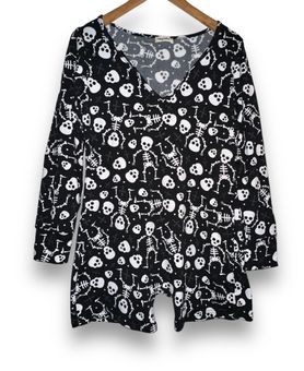 Shosho Skelton print long sleeve fleece lounge wear shorts romper Black  Size M - $14 - From Valerie