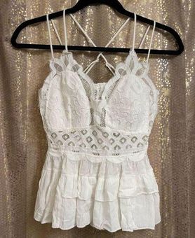 Adella Cami White Lace Ruffled Tank Top