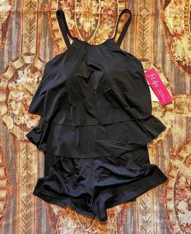Fit 4 U 1-Piece Tiered Black Swim Romper 22W 1-Piece Swimsuit Plus Size  Size undefined - $64 New With Tags - From Daisy