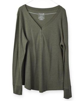 Time & Tru Shirt XXL Womens Thermal Olive Green V Neck Polyester