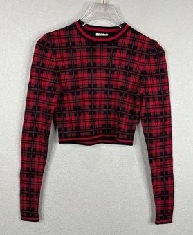 Torn By Ronny Kobo Torn By Ronnie Kobo Oli Crop Top Size XS Red/Black  London Plaid Long Sleeve Crew - $250 - From Krista