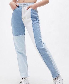 PacSun Colorblock Patch Patchwork Mom Jeans High Rise Denim Relaxed Fit 24  Blue - $24 - From Regina