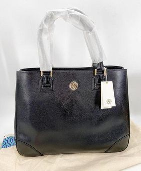 Tory Burch Two Tone Saffiano Lux Leather Robinson Tote Bag in