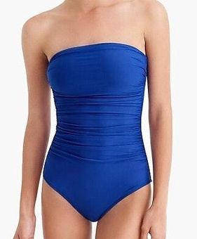 J Crew Ruched Bandeau One Piece Swimsuit Blue Size 10 28 71 Off Retail From Anna