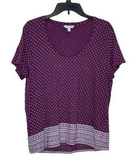 Lucky Brand Women's Tee Top Polka Dot Border-Print Scoop-Neck Cotton Purple  XL - $17 - From Ben