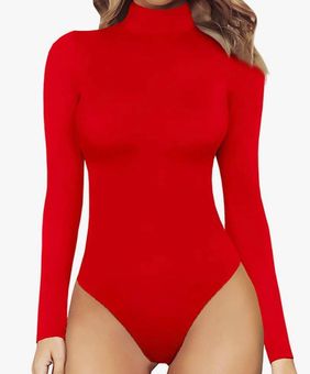 MANGOPOP Women's Mock Turtle Neck Long Sleeve Tops Bodysuit Jumpsuit Red  Size XL - $39 (13% Off Retail) New With Tags - From Dhara