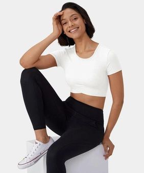 Halara Cloudful Fabric Crossover Hem Cropped Sports Top White