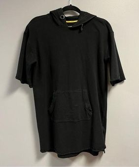 DKNY Sport Hoodie Dress Tunic Black Short Sleeve Hooded Mini Sz S