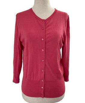 Ann Taylor Cardigan Sweater Pink Long Sleeve Faux Crystal Buttons