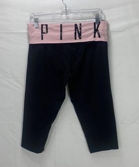 PINK Victorias Secret Black Gray Graphic Logo Foldover Yoga