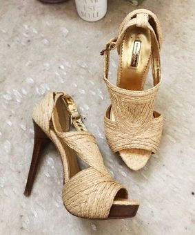 Report Signature Lucie 2 Platform Raffia Sandals Tan Size 6 125