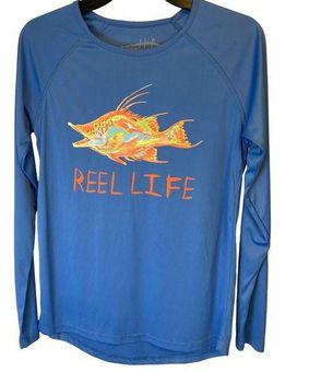 Reel Life Colorful Sea Life Long Sleeve swim shirt size medium