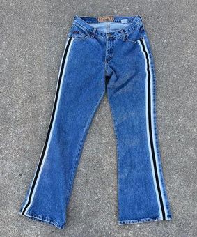 Vintage Striped Blue Y2K Flare High Waisted Bootcut Jeans For
