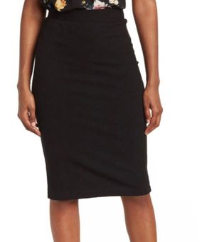 Knee Length High Waist Stretch Pencil Skirt - Black/Small at