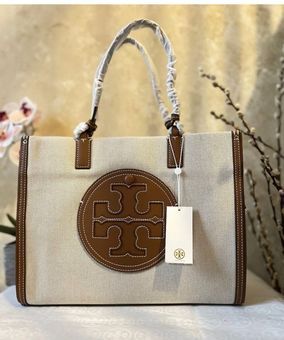 Tory Burch Ella Canvas Mini Tote (natural/silver) Handbags in