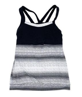 Athleta Womens Small Black & White Striped Racerback Athletic Tank Top