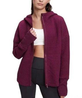 Gap Fit Jacquard Oversized Quilted Zip Up Hoodie Purple Large Tall