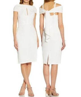 Adrianna Papell Dress Tie Back Crepe Sheath Style Ivory Size 10