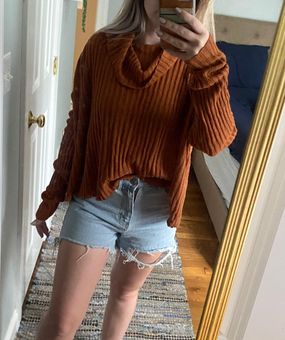 Burnt Orange Ribbed Turtleneck Sweater 