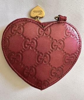 Gucci Red Leather Heart Shaped Coin Purse