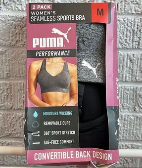 Puma Women's Performance 2 Pack Seamless Sports Bra, Black/Grey, Size Small