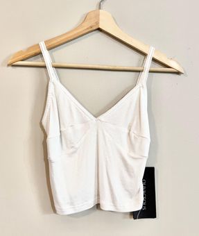 White Ribbed Cropped Tank Top