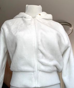 white fuzzy sweatshirt