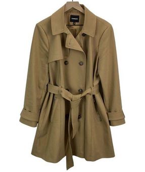 EXPRESS Classic Double Breasted Mido Trench Coat Camel Tan XL