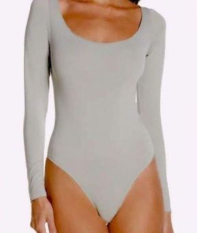 SKIMS Essential Bodysuits Long Sleeve Scoop Neck Thong Bodysuit