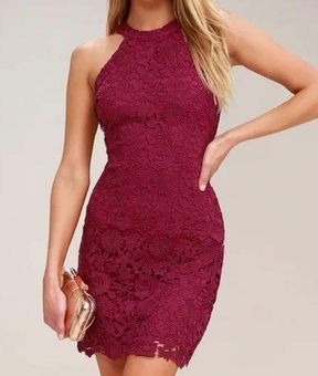 Lulus NWOT Love Poem Dress in Burgundy Lace Overlay Mini Halter Dress Sz  Small - $25 - From Christina