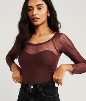 Long Sleeve Mesh Bodysuit - RED