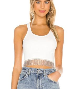 superdown Rhinestone Fringe Crop Top Size XS White Disco Cowgirl Revolve  NEW - $44 New With Tags - From Margaret