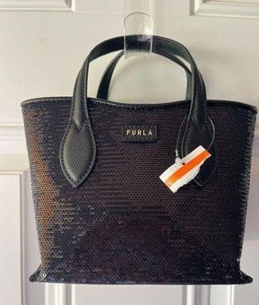 Furla era sequin micro tote mini crossbody black leather bag - $58