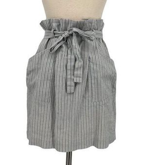 BCBGMAXAZRIA Paper Bag Waist Striped Cotton Linen Mini Skirt White