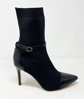 Louise et Cie Seika Black Leather Knit Sock Ankle Boots High Heel Pointed  Toe 7 Size undefined - $41 - From Jenny